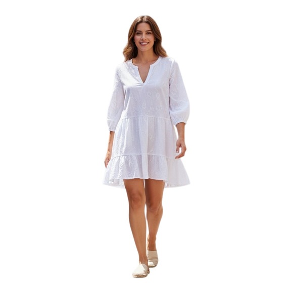 Karl Lagerfeld Dresses & Skirts - Karl Lagerfeld Paris Womens L White Cotton Embroidered Eiffel Tower Mini Dress